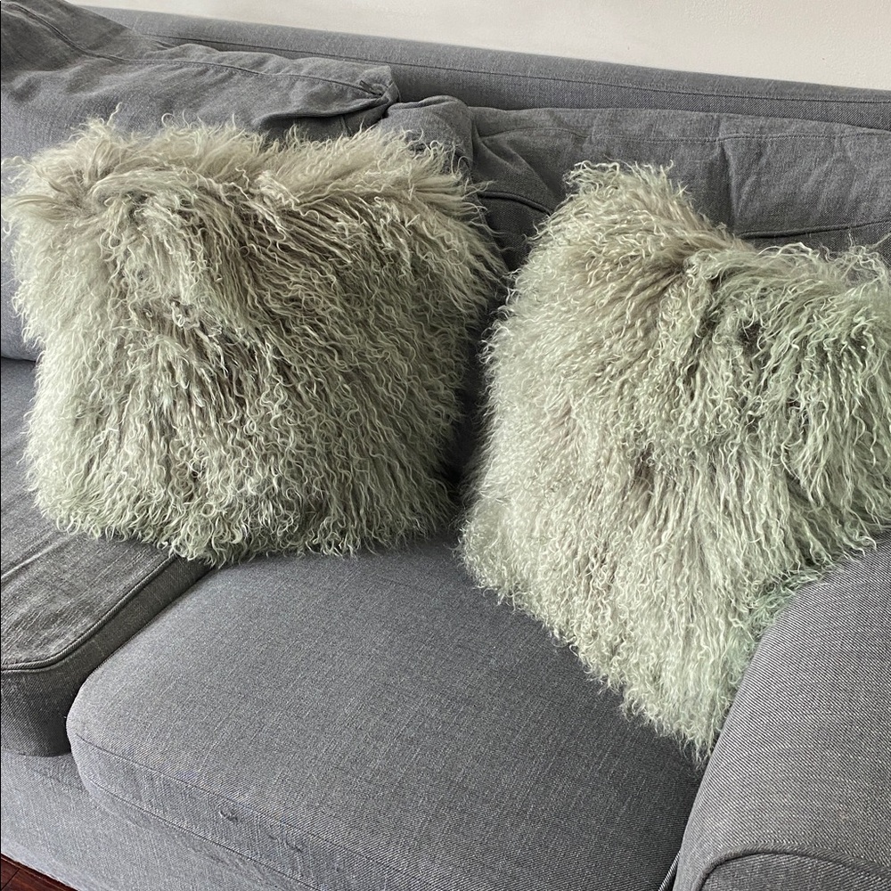 Luxury Mongolian Faux Fur Throw Pillow Cover in Sage Green